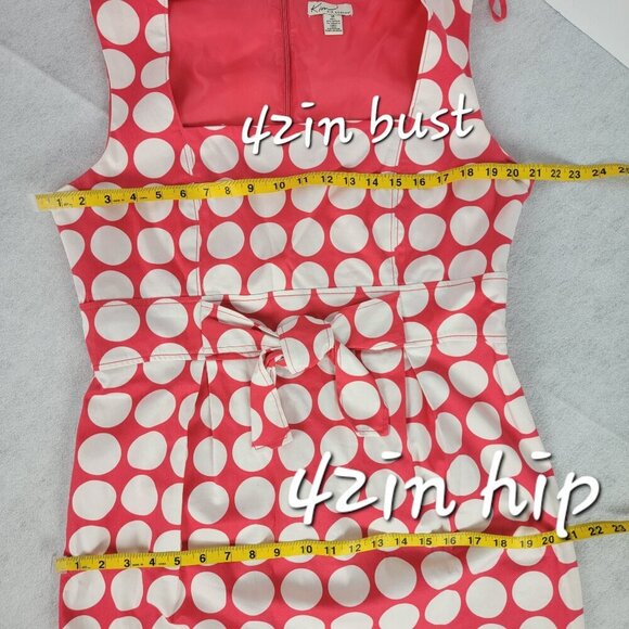Kim Rogers Pink White Polka Dot Cotton Fit & Flare Sleeveless Belted Dress 16 - Picture 12 of 16